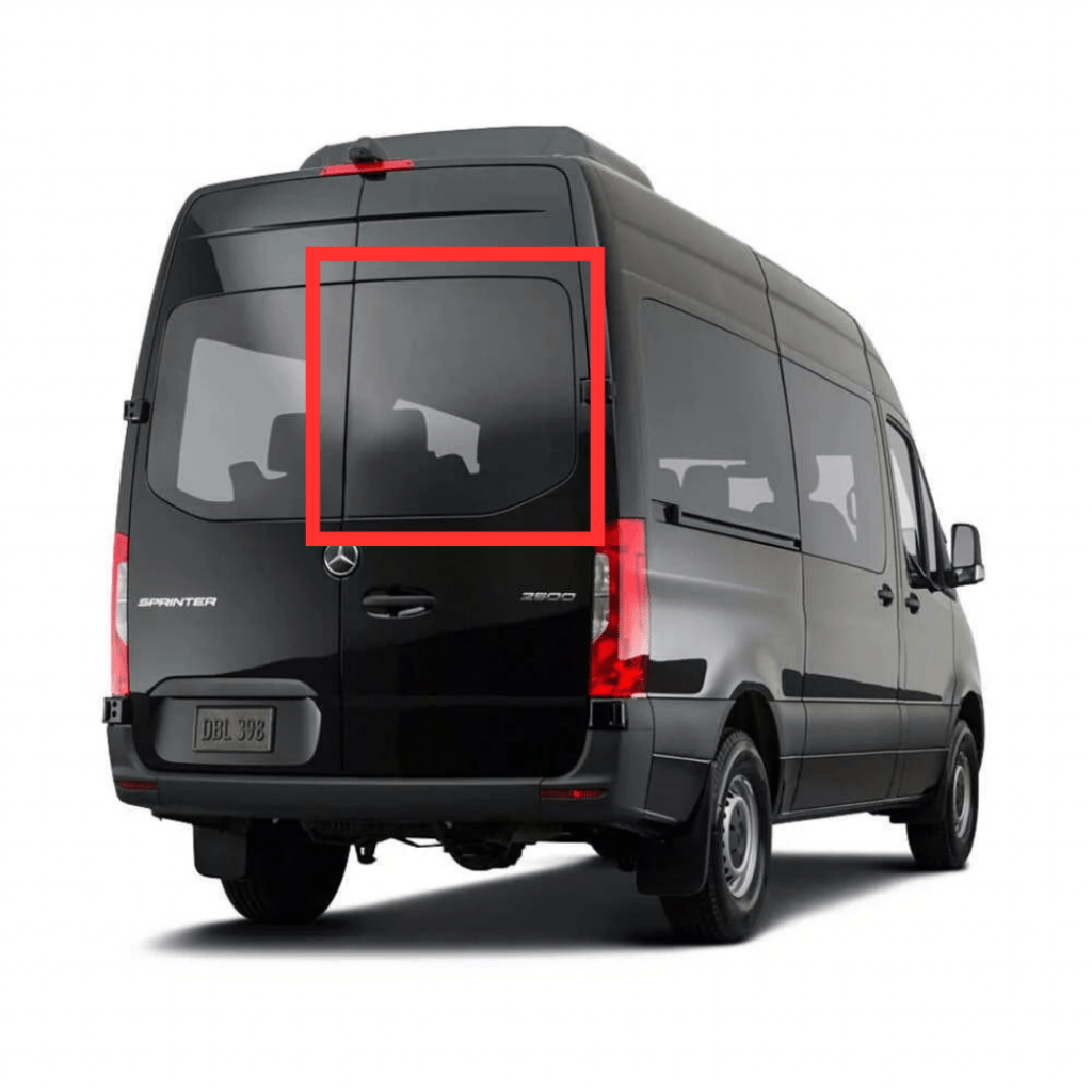 AM Auto Sprinter 2019 Present Rear Door Passenger Side Window Fixed Glass MS18 RB P Vanlife Outfitters